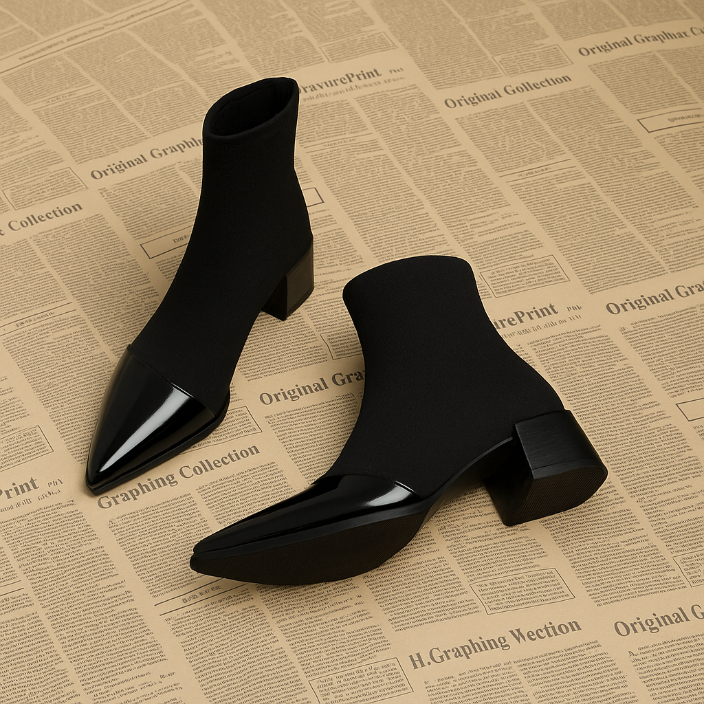 Sanai | Ankle Boots with Patent Details & Block Heel