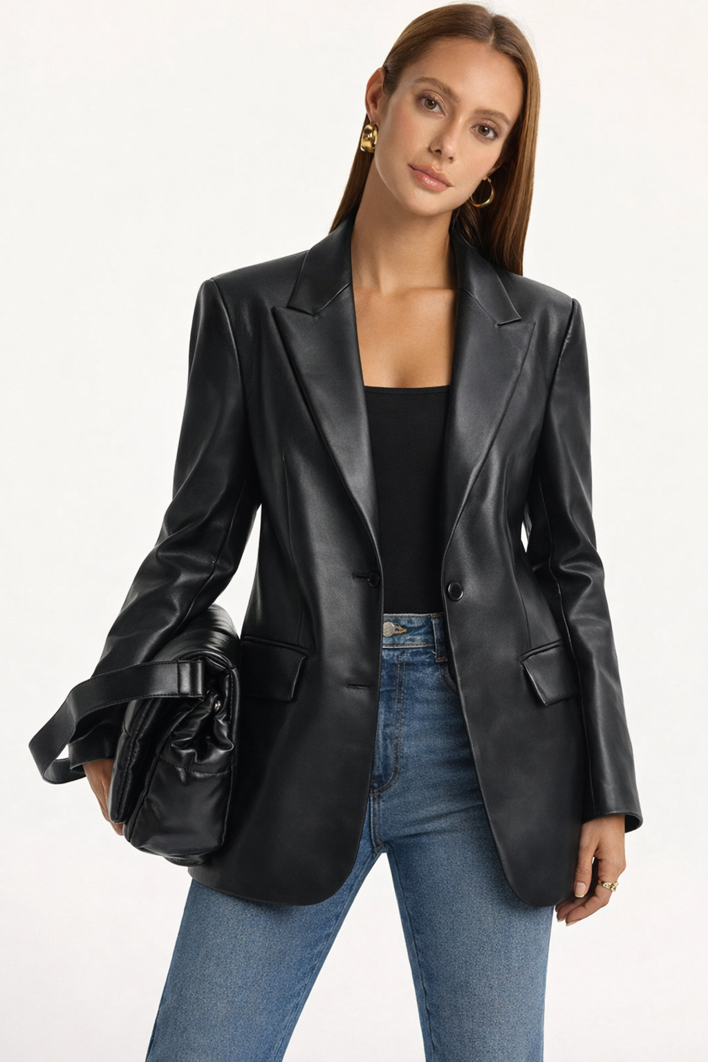 Amani | Women's Blazer Luxury Faux Leather Black