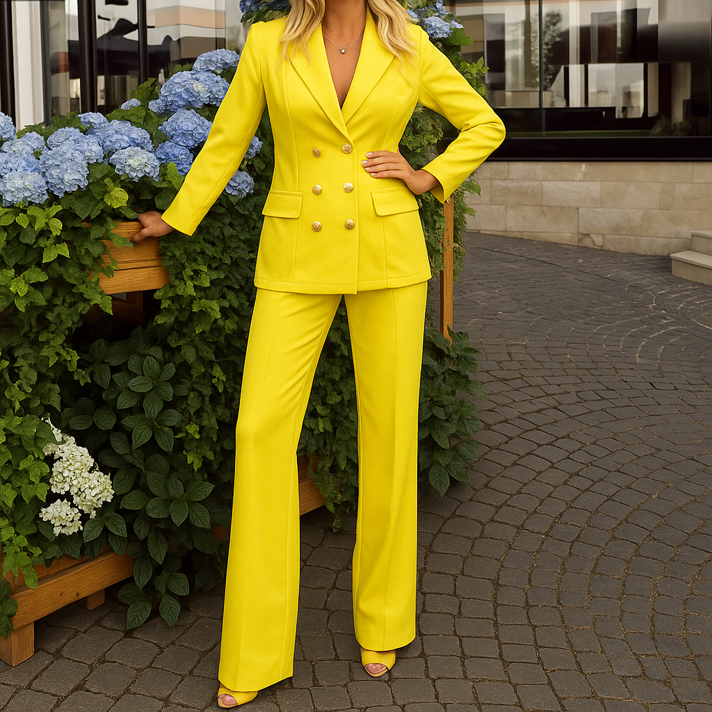 Elin | Pantsuit Set with Gold Button Blazer
