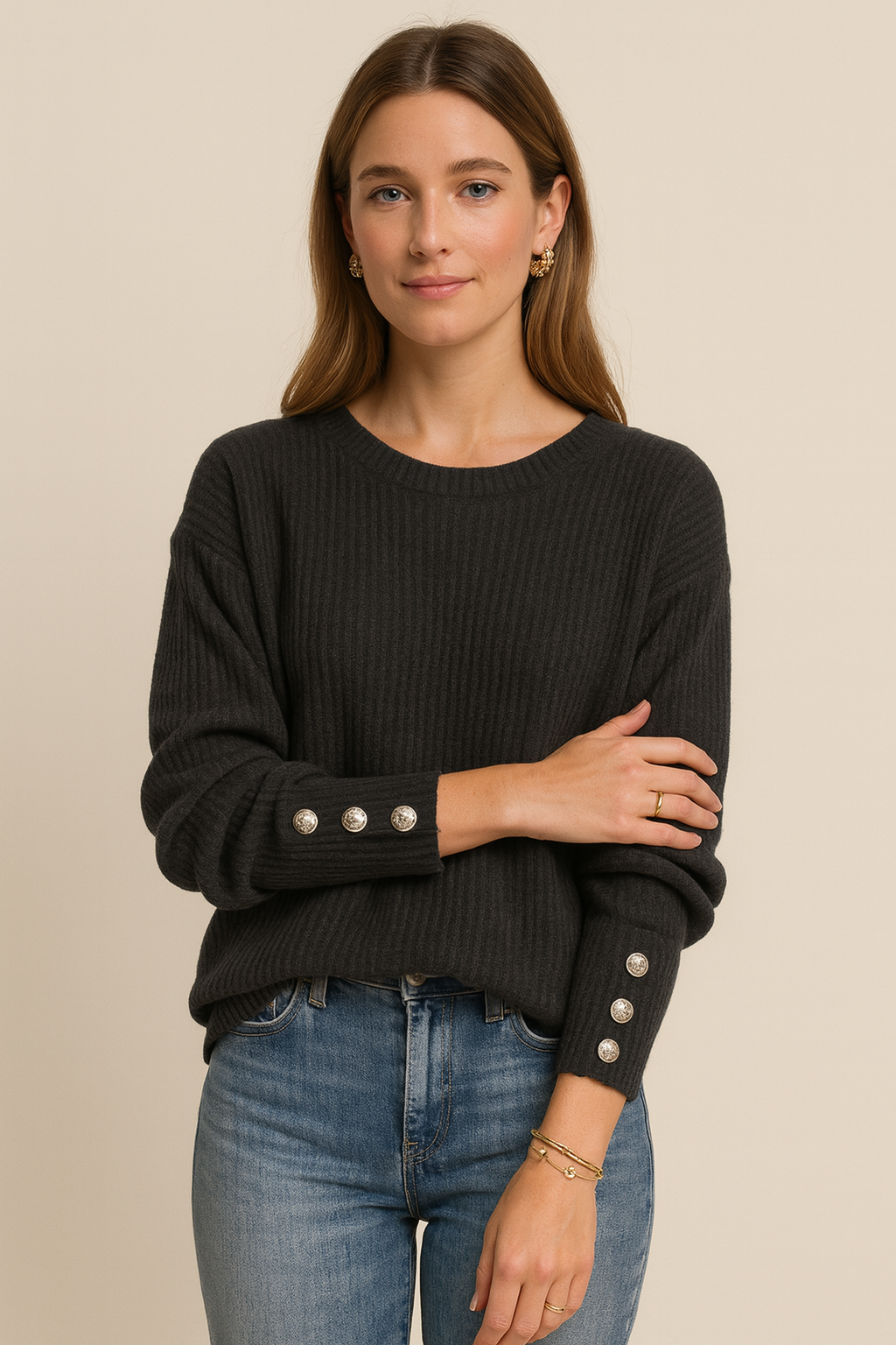 Gertrude | Refined Knitted Sweater for Women with Silver Details