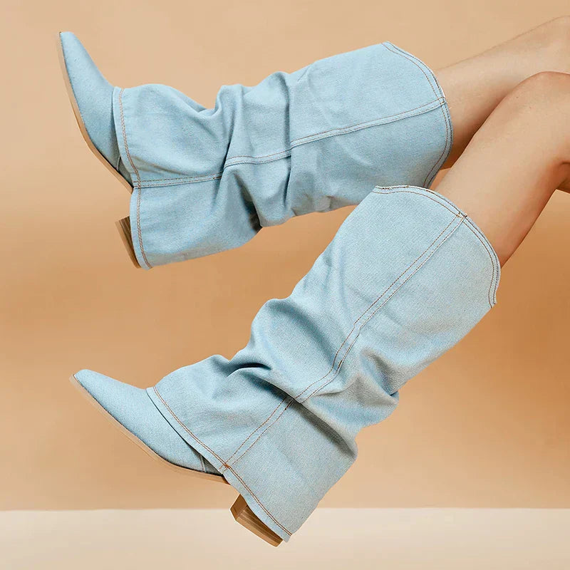 Elvie | Slouchy Denim Boots for Women