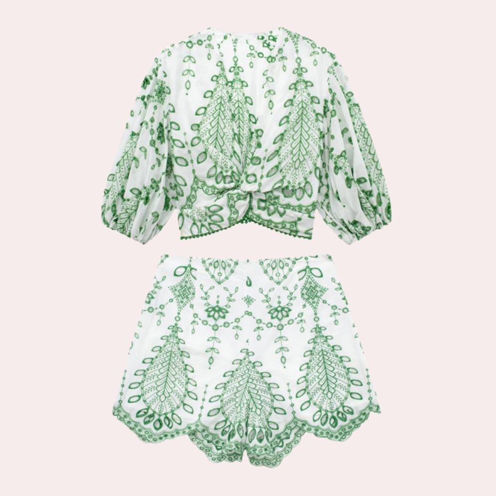 Robert | Two-piece set with embroidered leaf pattern