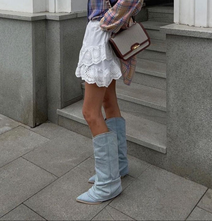 Elvie | Slouchy Denim Boots for Women
