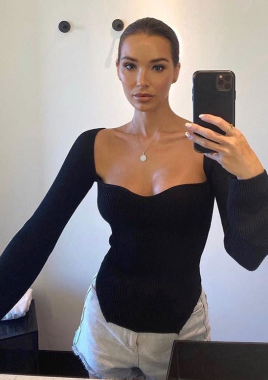 Cassy | Black Ribbed Bodysuit