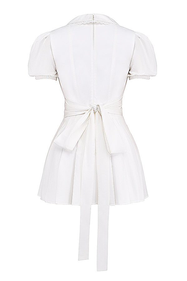 Bette | Mini Dress with V-Neck and Pleated Skirt White