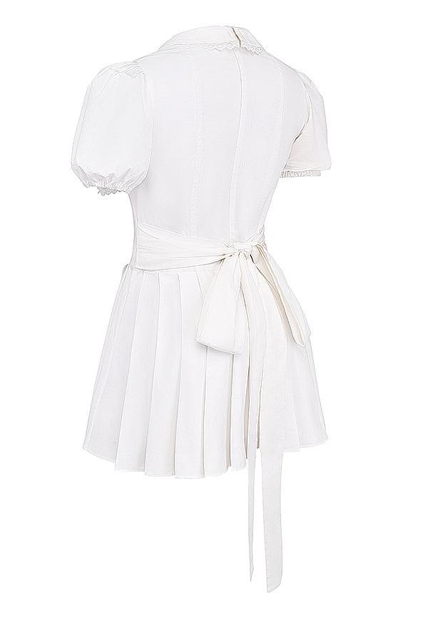 Bette | Mini Dress with V-Neck and Pleated Skirt White