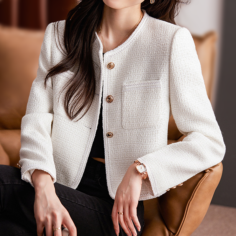 Jailyn | Short Tweed Coat with Gold Buttons