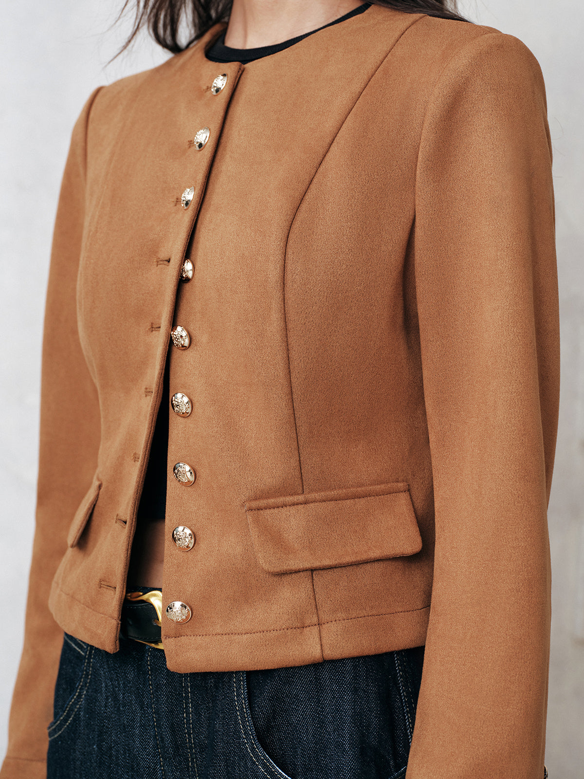 Peggie | Women's Coat with Ornate Gold Button Details