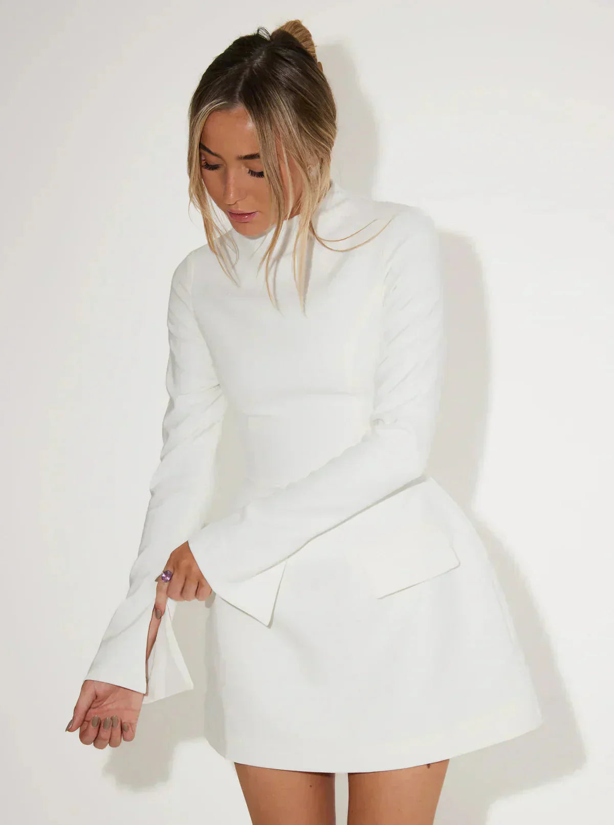 Sage | Flared Sleeve Peplum Dress