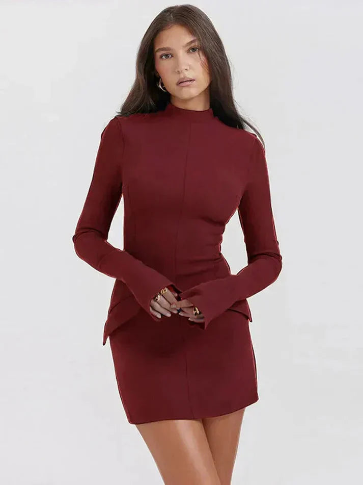 Sage | Flared Sleeve Peplum Dress