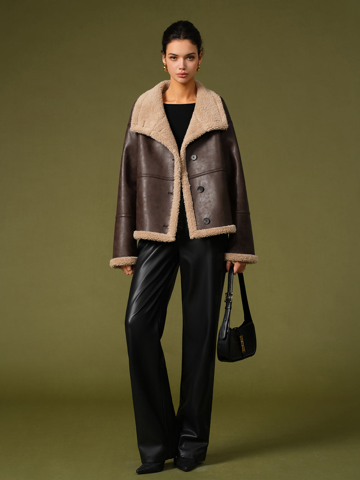 Melony | Faux Leather Sherpa Jacket Women