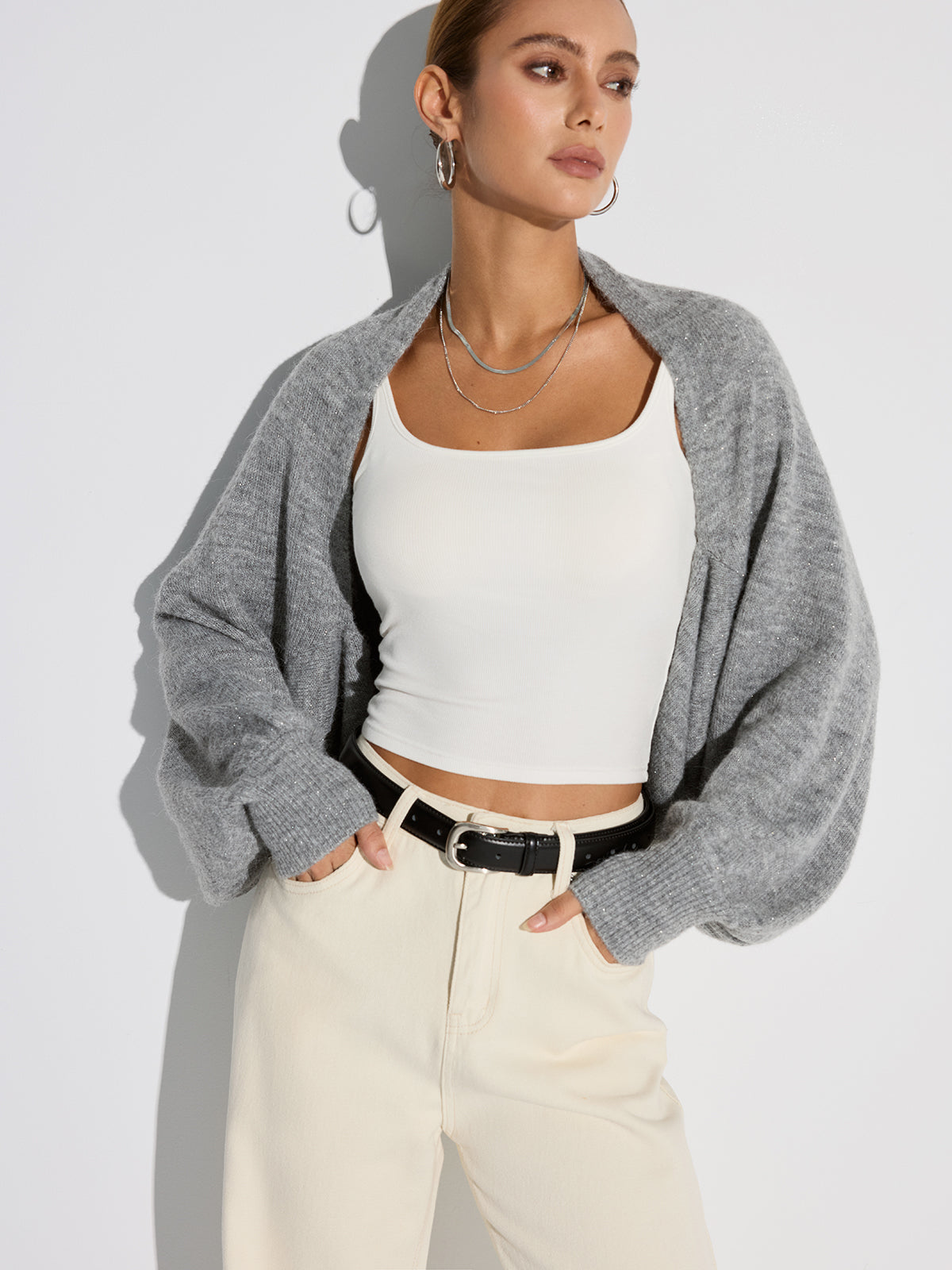 Bella | Cardigan Cropped length with wide sleeves