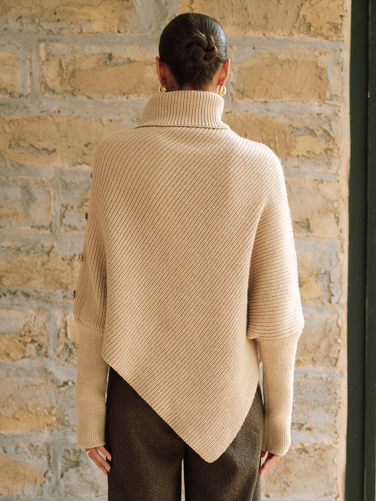 Helene | Knitted Poncho Sweater Apricot