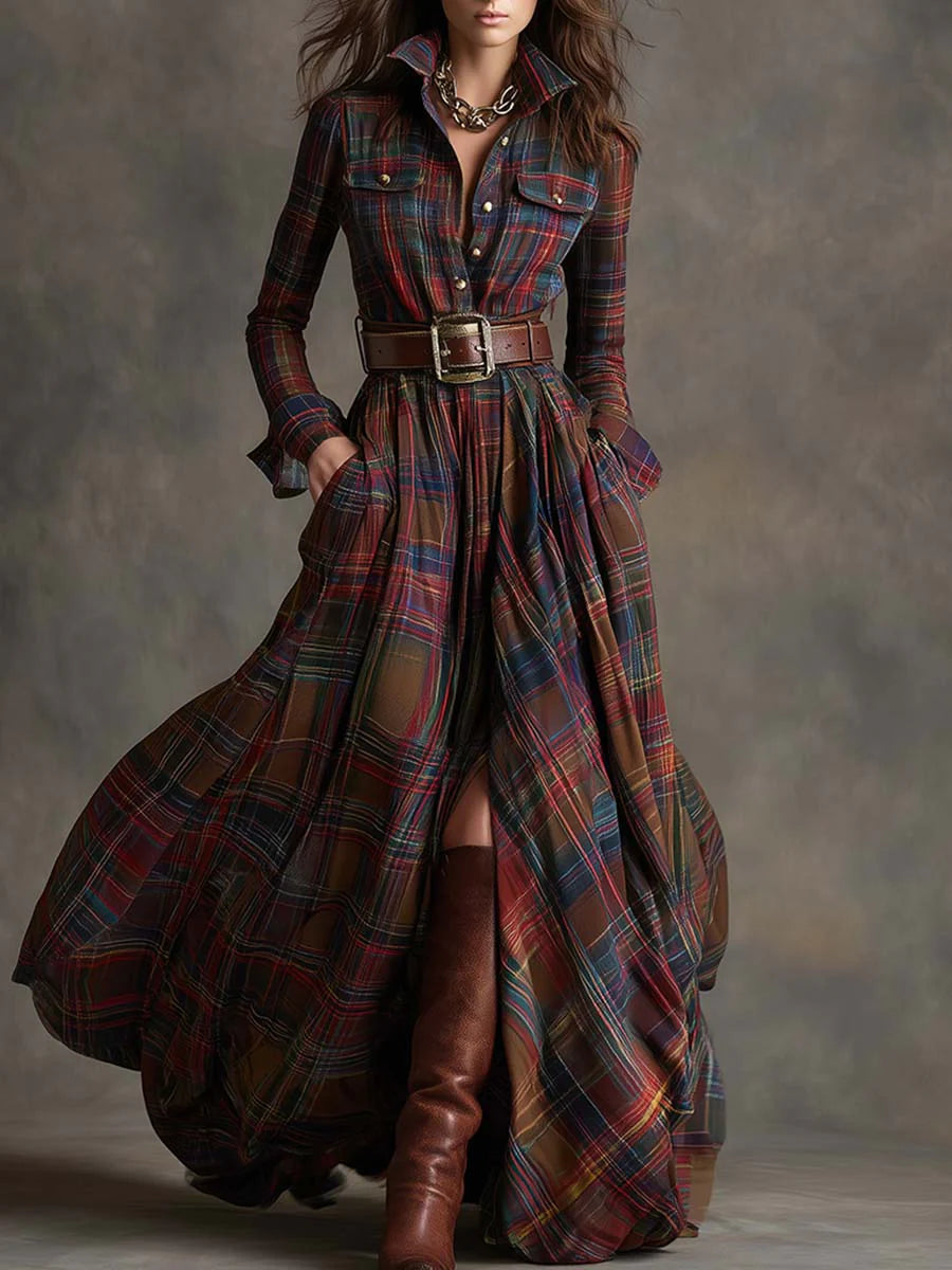 Isabel | Plaid Belted Maxi Dress