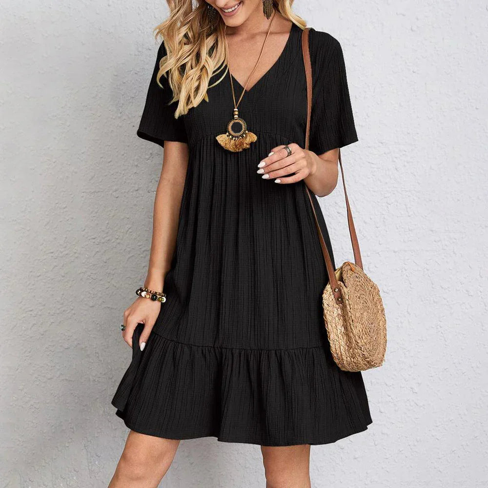 Kelsey | Relaxed V-Neck Ruffle Dress