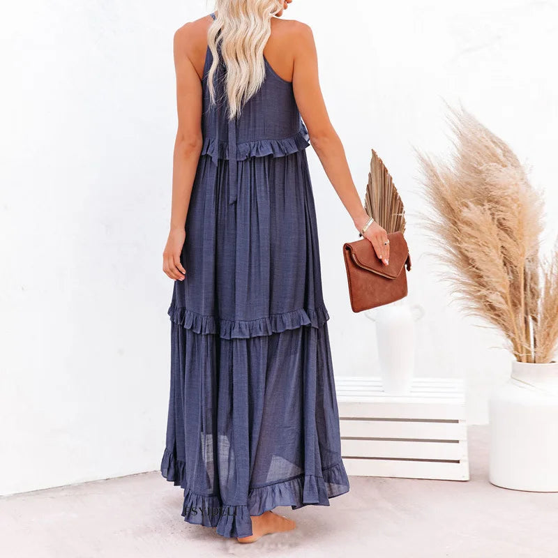 Lena | Halter Ruffle Tiered Maxi Dress