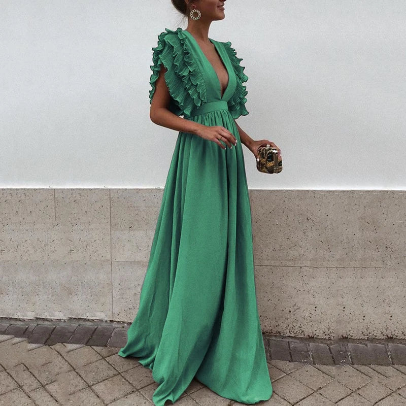 Carl | Maxi Dress Ruffles V-neck