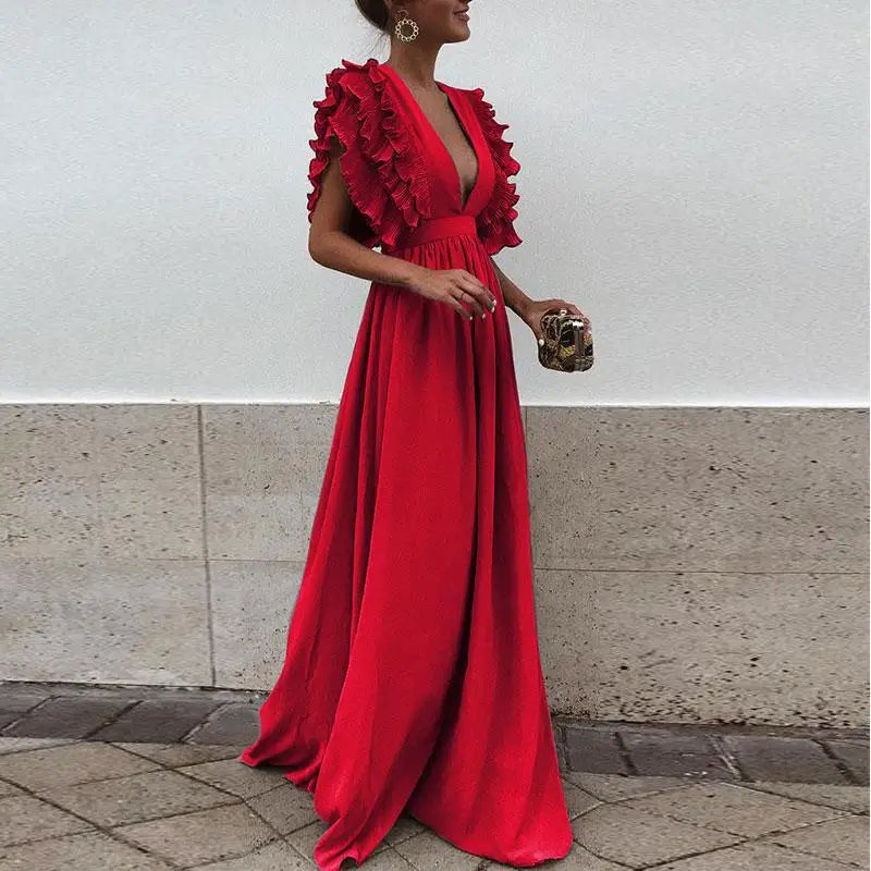 Carl | Maxi Dress Ruffles V-neck