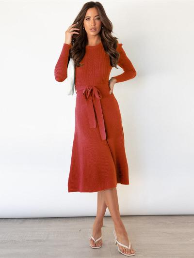 Maryah | Women's Dress with Puff Sleeves and Cable Knit