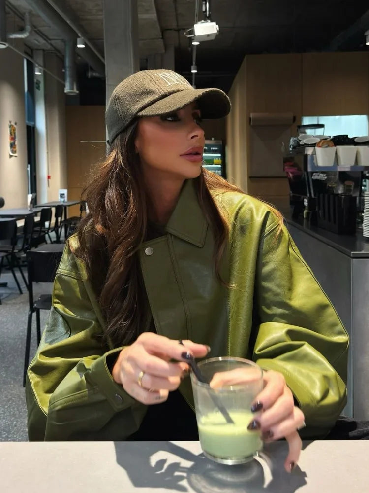 Malin | Jacket Vegan Leather Jacket Olive Green