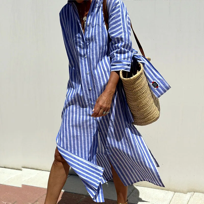Camille | Striped Button Shirt Dress