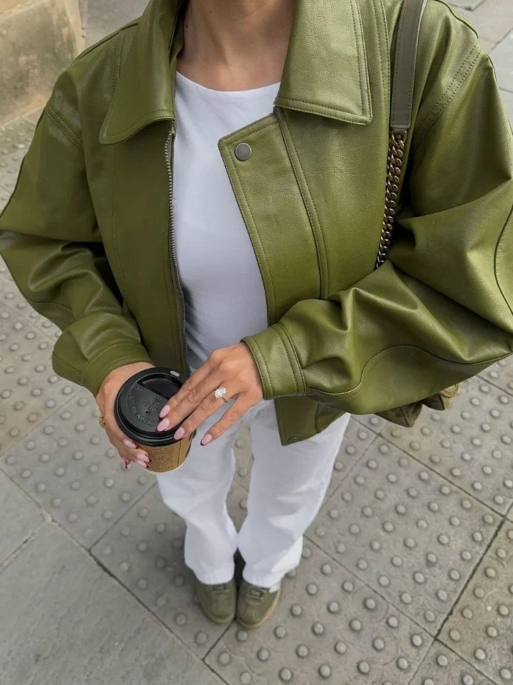 Malin | Jacket Vegan Leather Jacket Olive Green