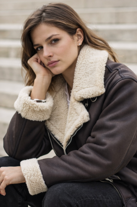 Shea | Aviator Jacket Shearling Lining and Collar