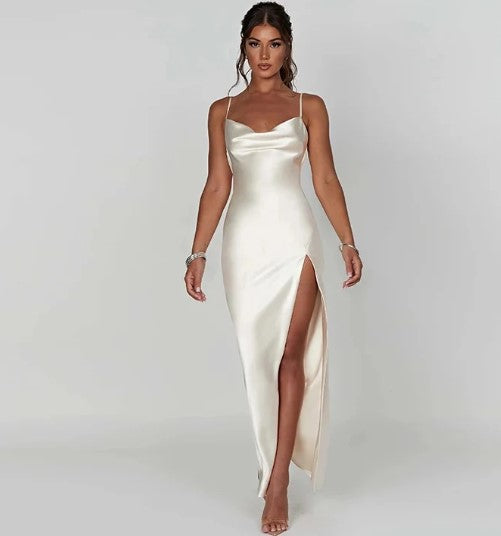 Stella | Satin Maxi Dress with High Slit
