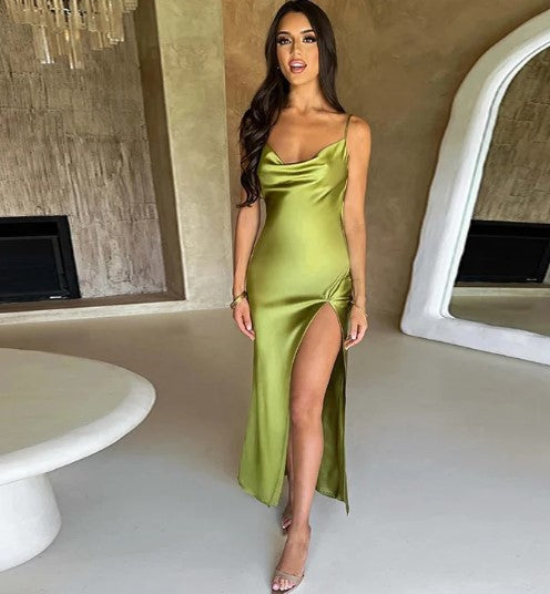 Stella | Satin Maxi Dress with High Slit