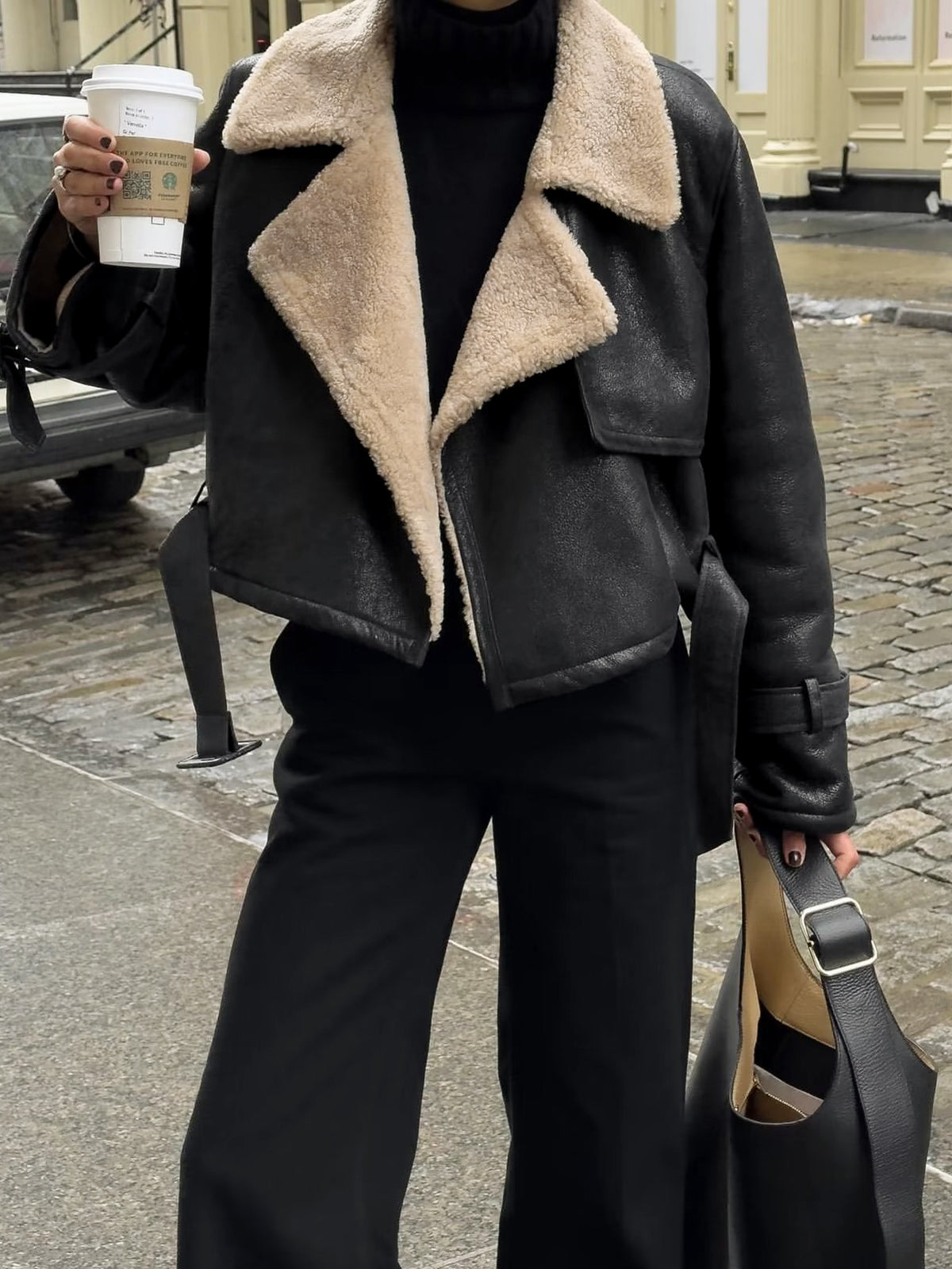 Viviana | Black Bomber Jacket Shearling Lined