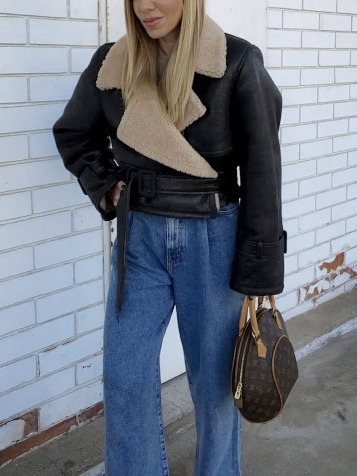 Viviana | Black Bomber Jacket Shearling Lined