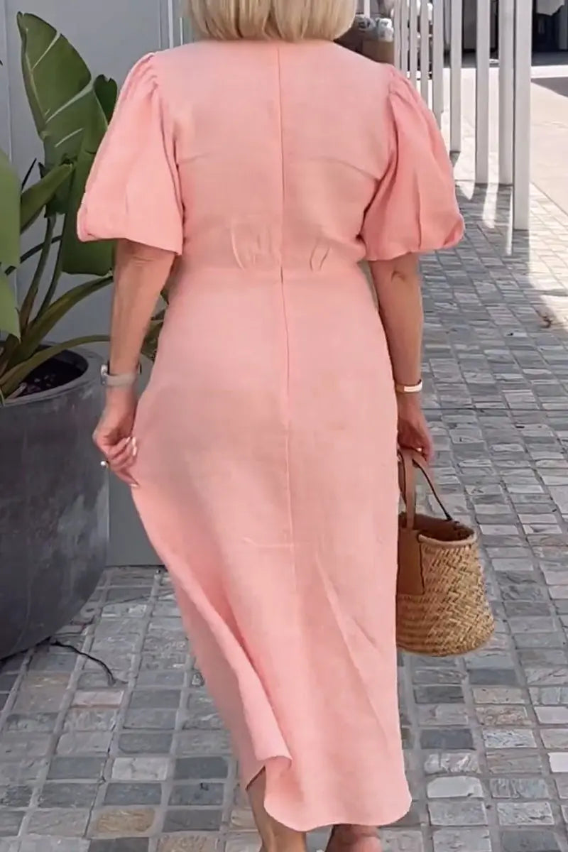 Emily | Tie-Front Puff Sleeve Dress