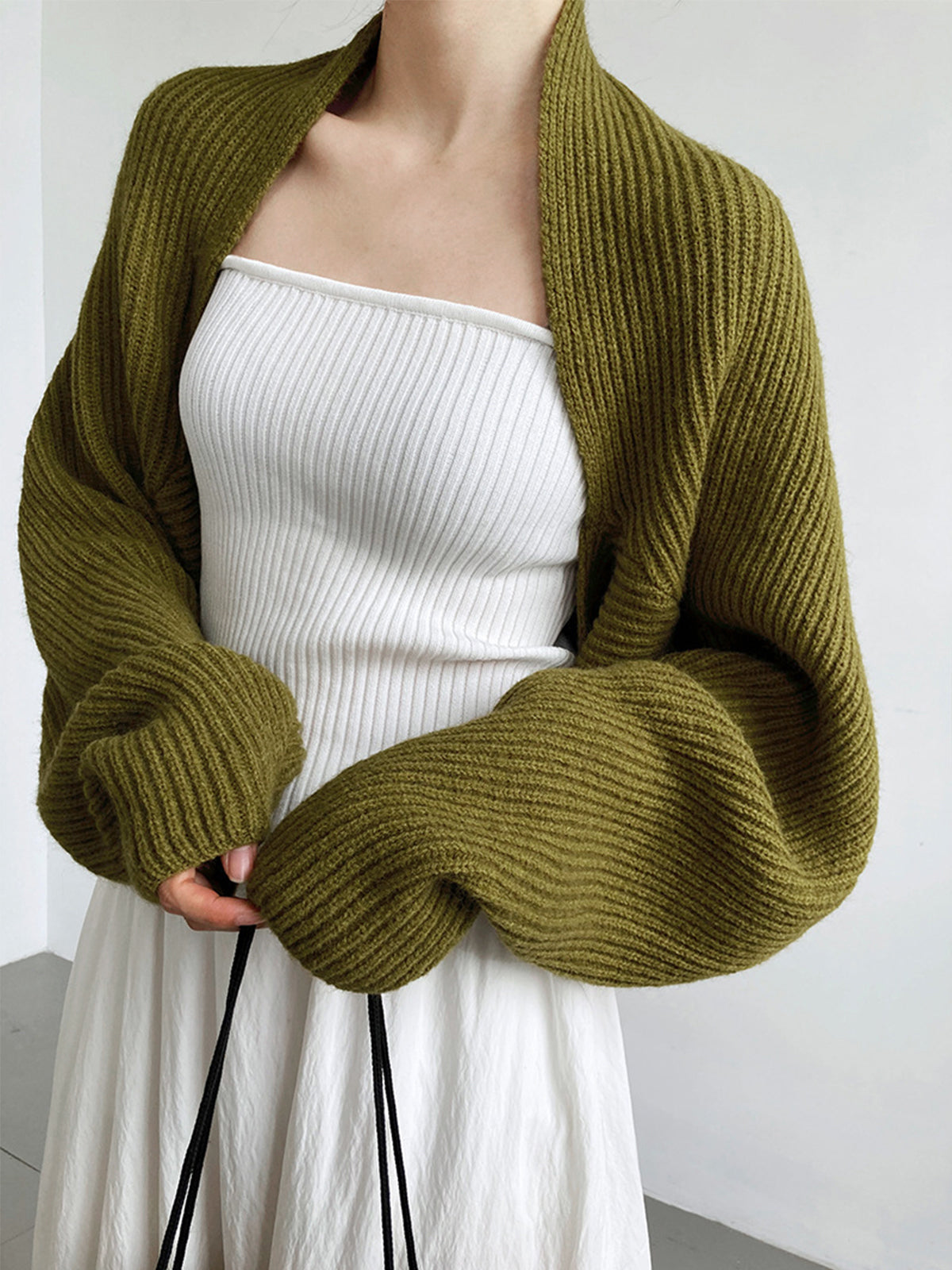 Grayson | Women's Shrug Olive with Balloon Sleeves