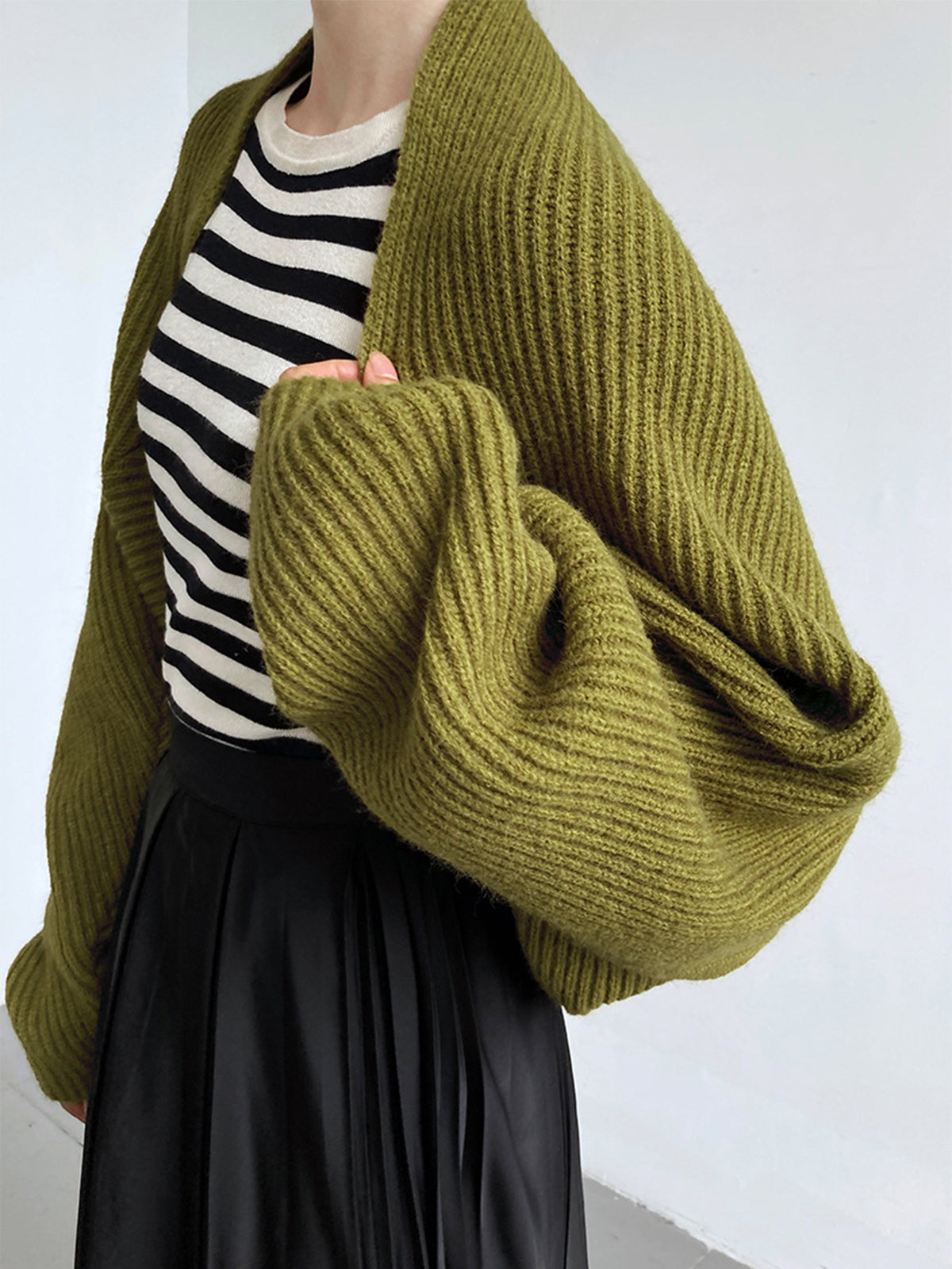 Grayson | Women's Shrug Olive with Balloon Sleeves
