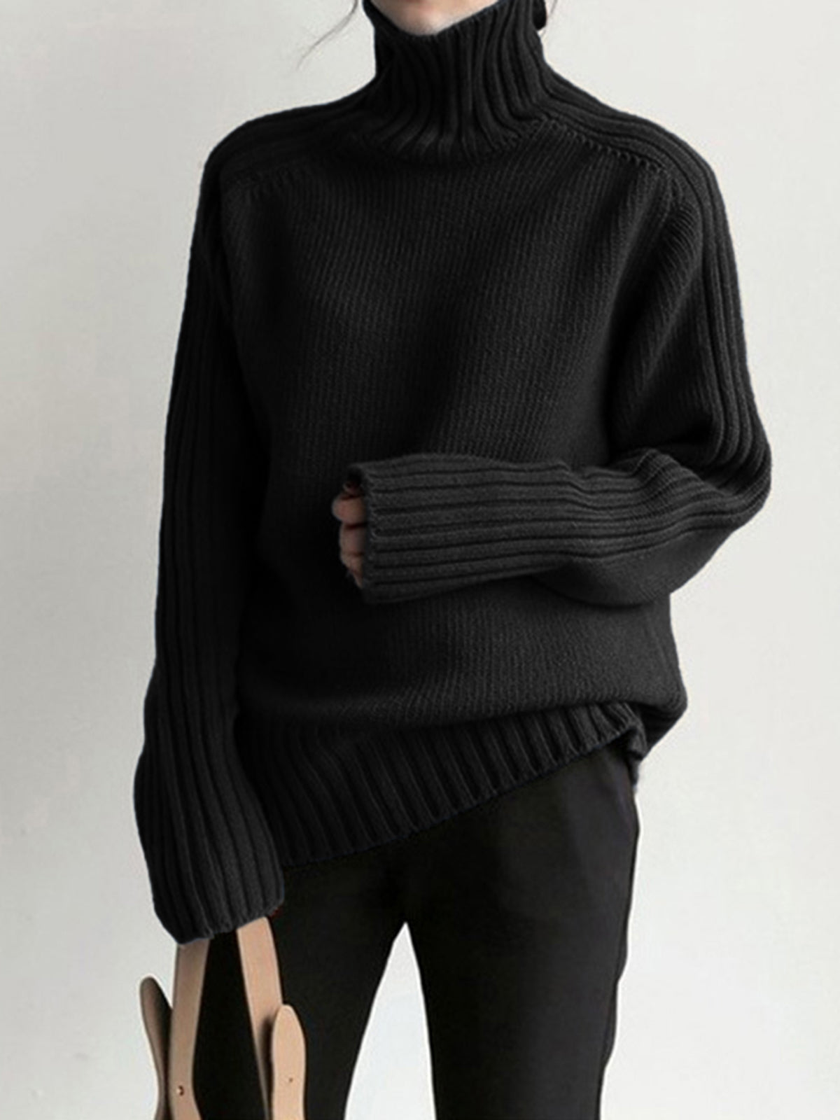 Aniston | Women's Turtleneck Ribbed Navy Blue