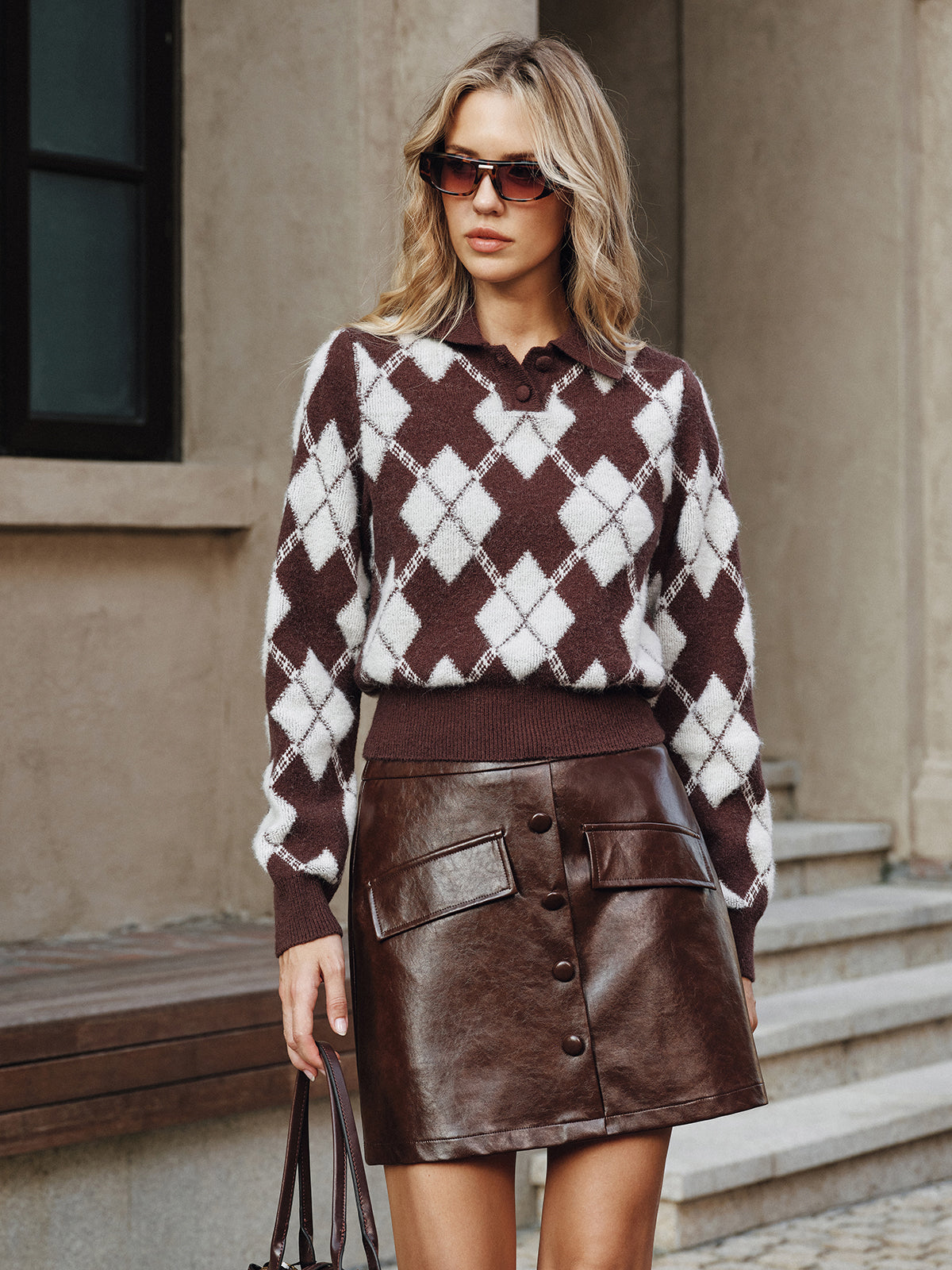Carsyn | Knitted Sweater with Argyle Pattern