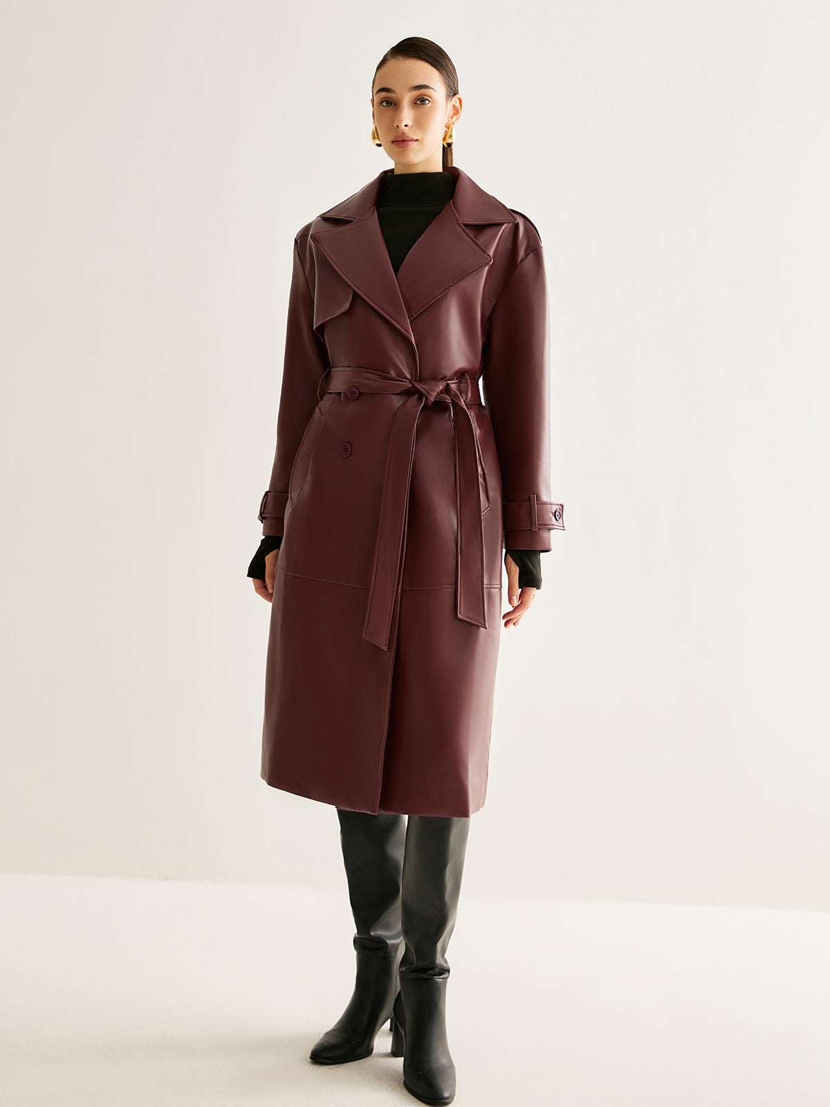 Dasia | Trench Coat Red Faux Leather Material