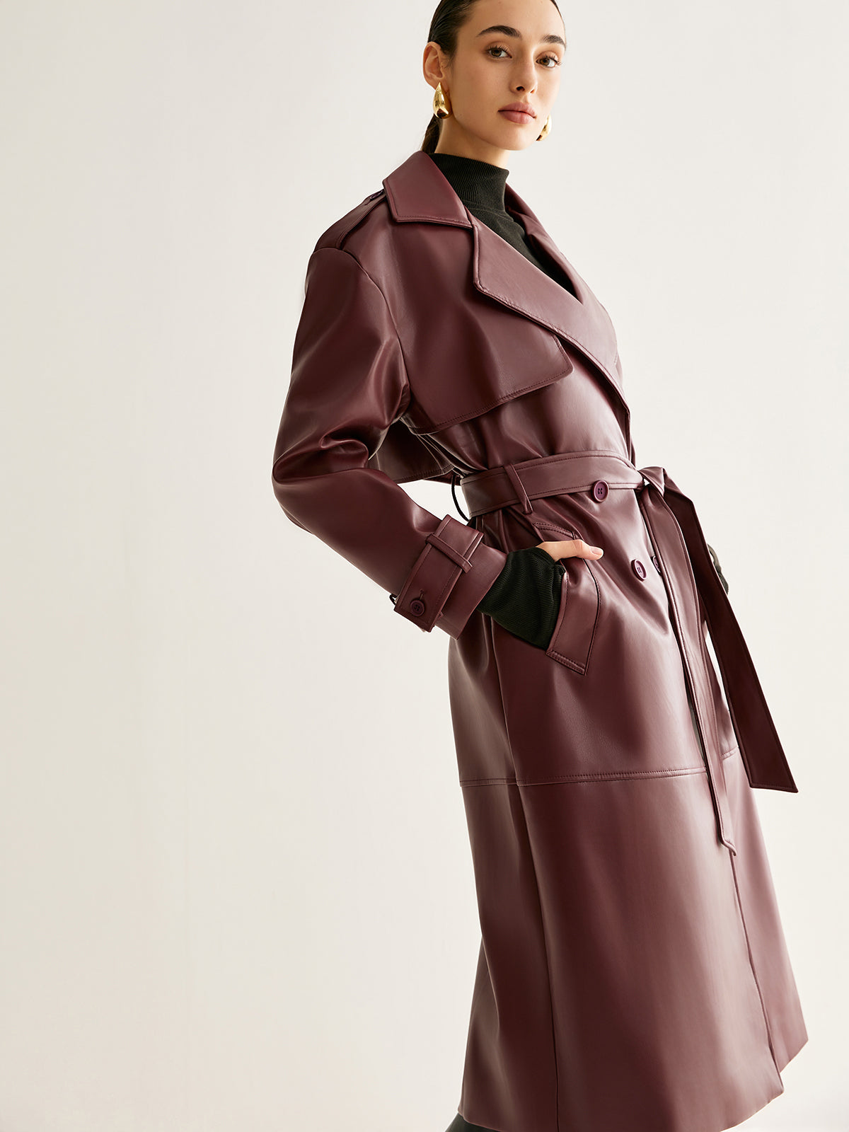 Dasia | Trench Coat Red Faux Leather Material