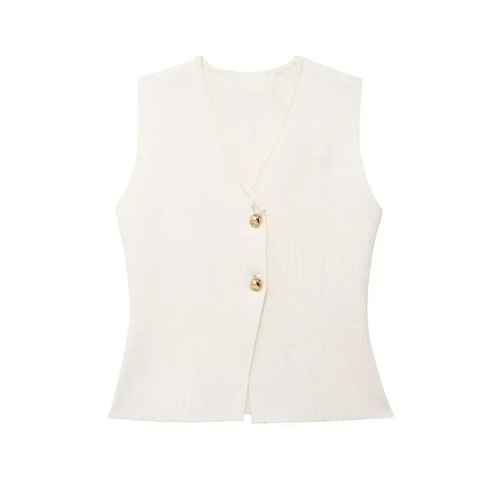 Mavie | Knit Vest Gold-toned buttons