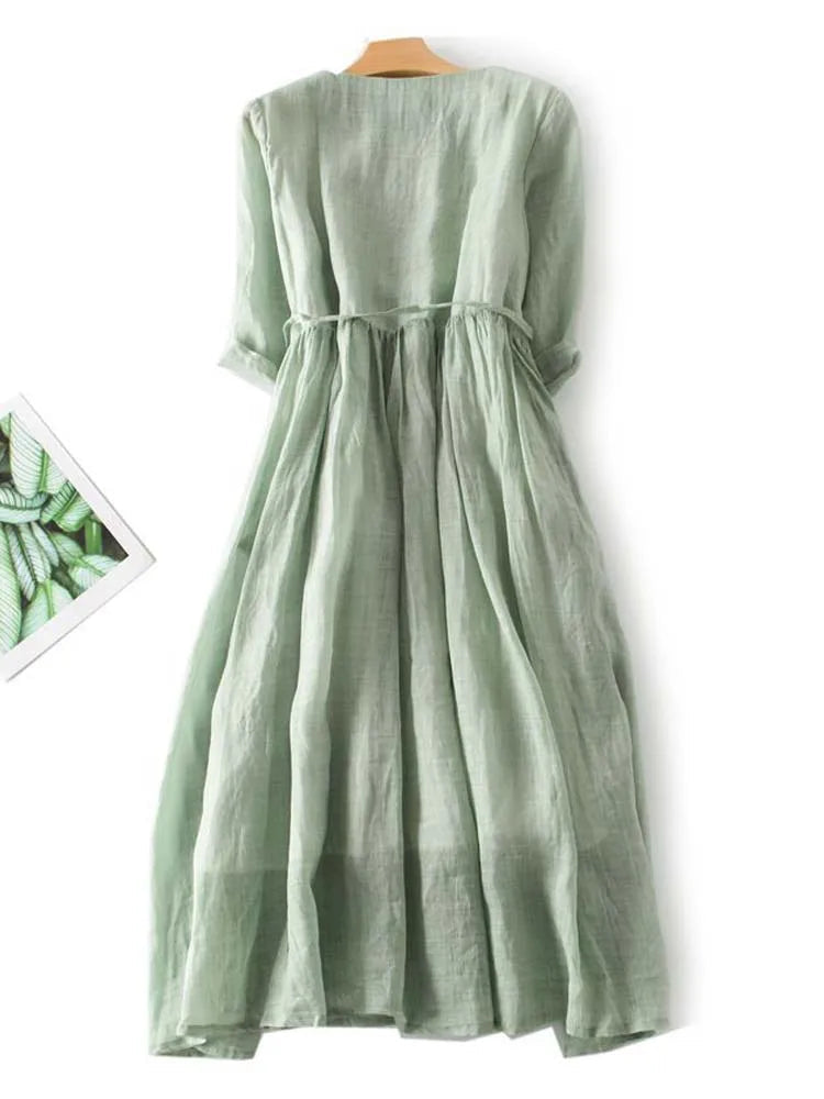 Henry | Linen Look Midi Dress Green