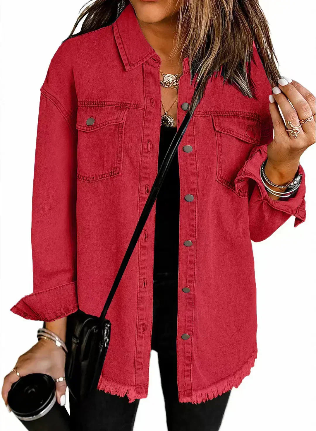 Laura | Denim Shirt Jacket with Frayed Hem