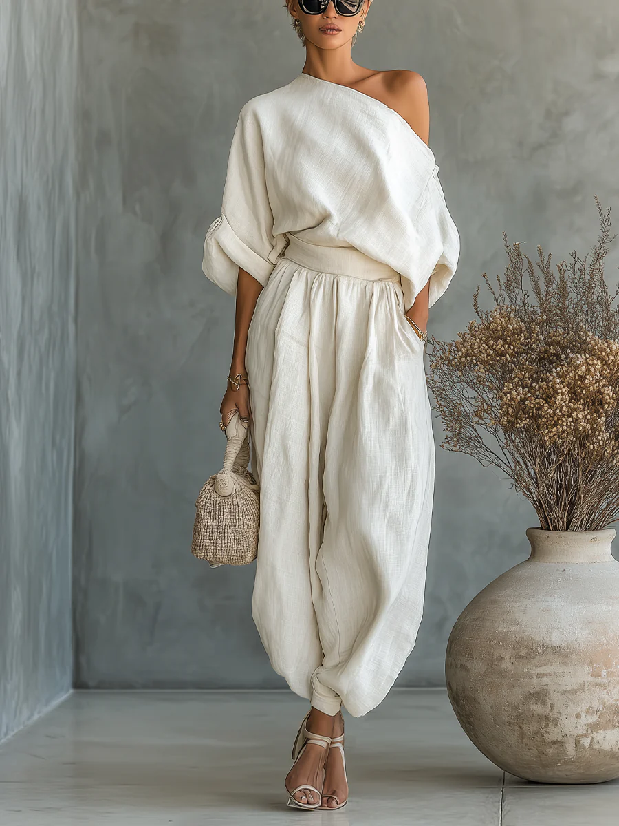 Sandra | Off-Shoulder Loose Casual Top And Tapered Pants Set