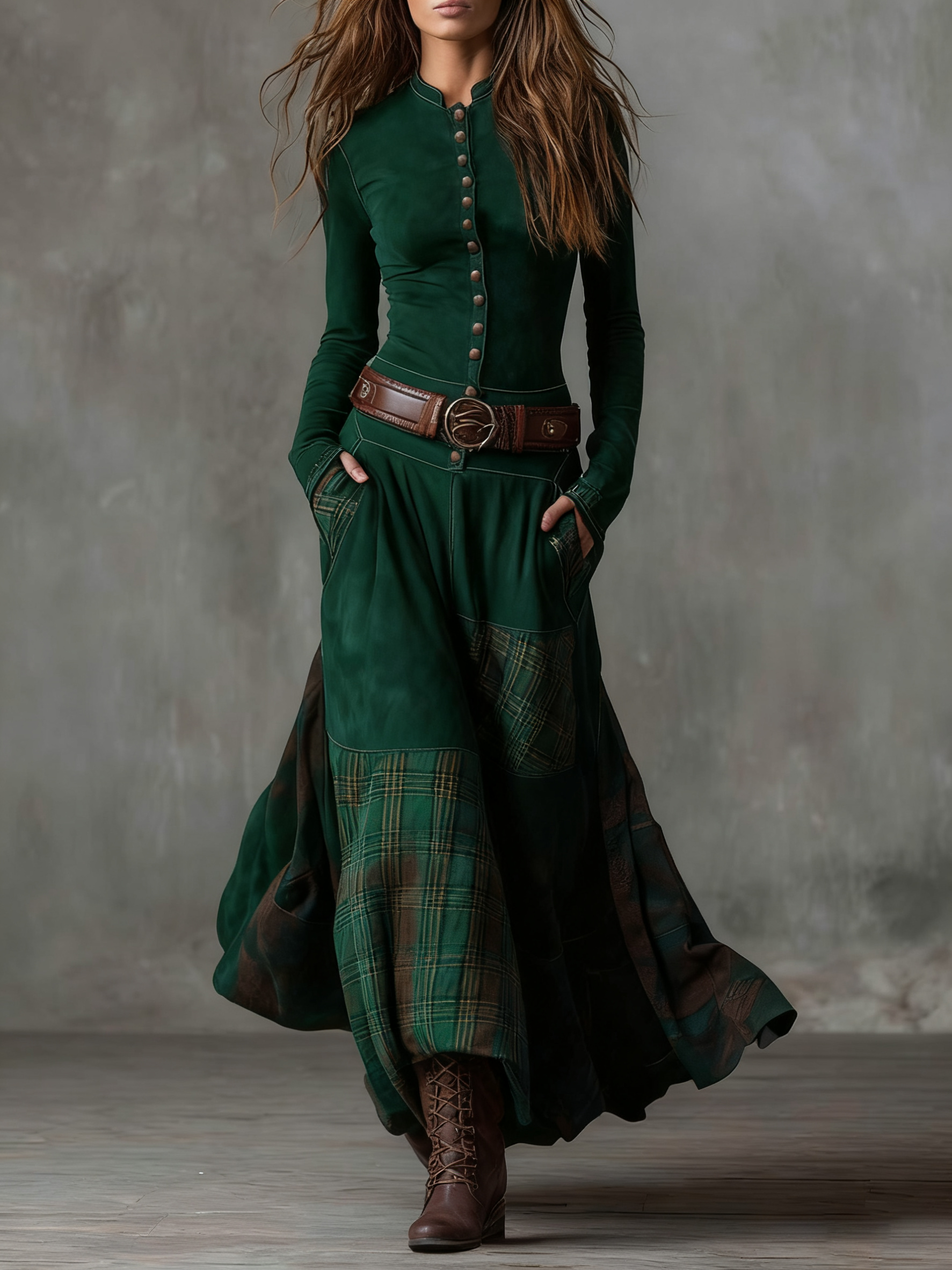 Annalize | Buttoned Plaid Maxi Dress