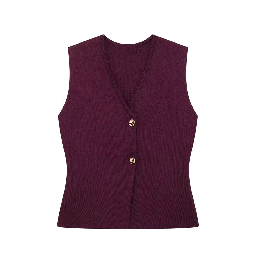 Mavie | Knit Vest Gold-toned buttons