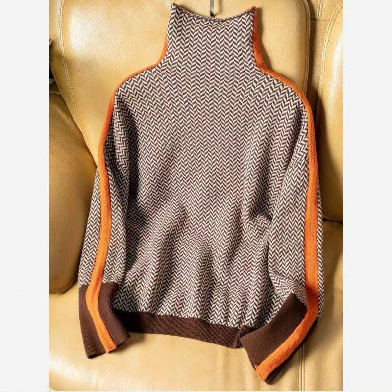 Miriah | Women's Turtleneck with Herringbone & Stripes
