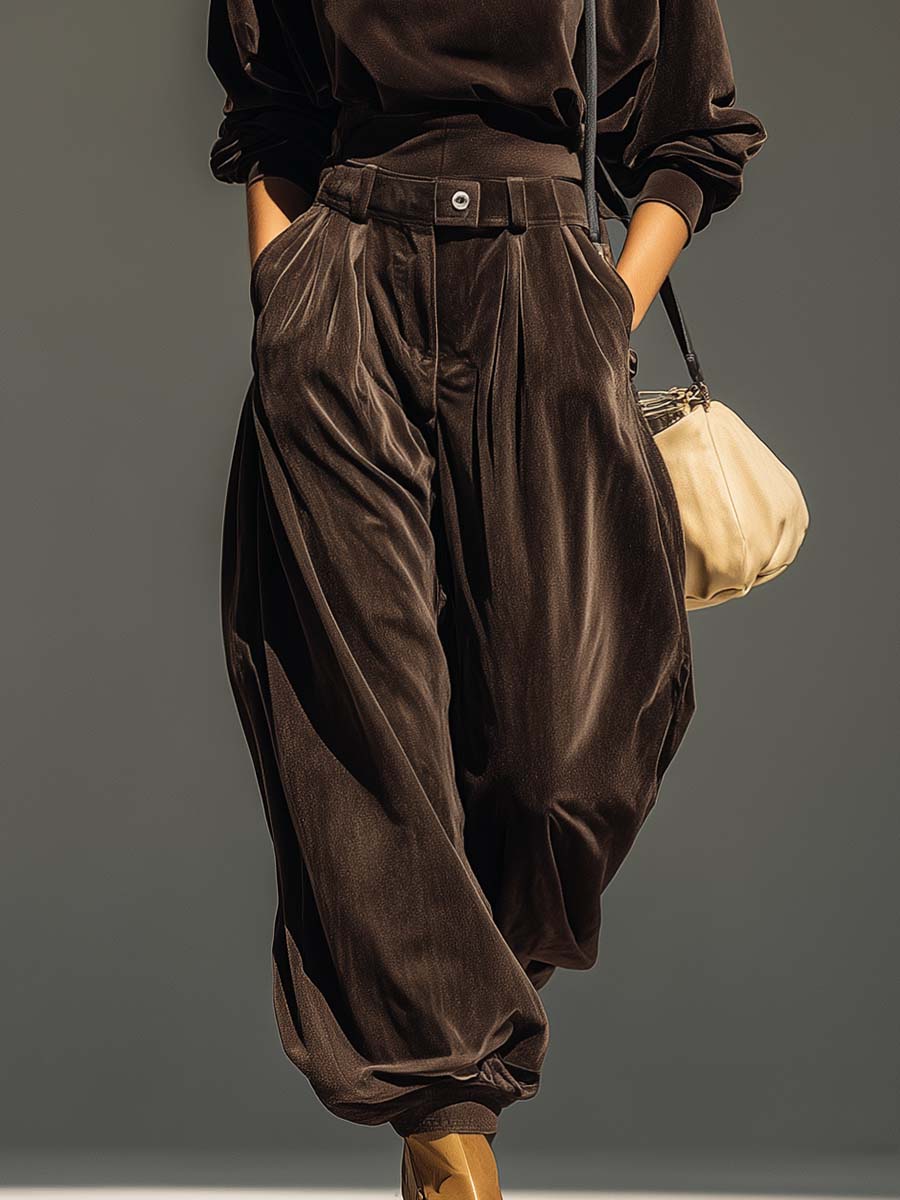 Ella | Vintage Velvet Hoodie and Loose-Fitting Trousers Set (Includes Belt)