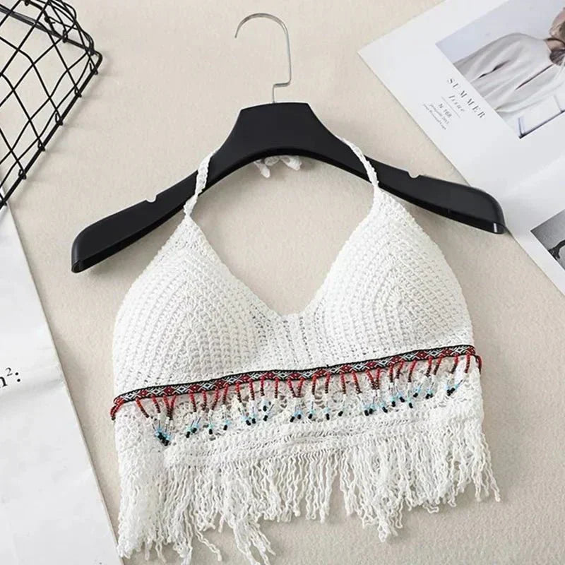 Zahra | Halter Top Crocheted with Fringes