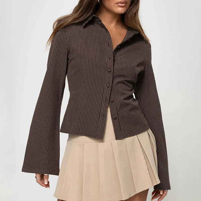 Luana | Shirt with Bell Sleeves Brown