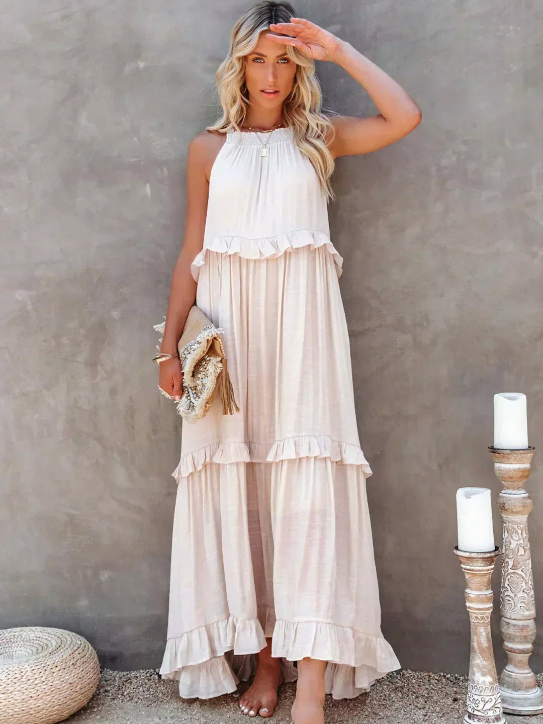 Lena | Halter Ruffle Tiered Maxi Dress