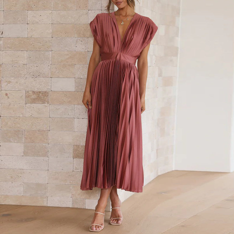 Kylee | Midi Dress with Pleated Midi Skirt and V-Neck